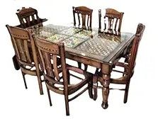 Sagwan Wood Glass Top 6 Seater Dining Set