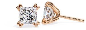 14K Rose Gold Princess Cut Lab Grown Diamond Earring