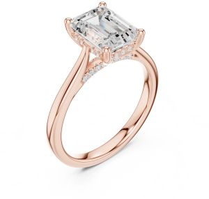 14K Solid Gold 0.15 Carat Emerald Cut Lab Grown Diamond Ring