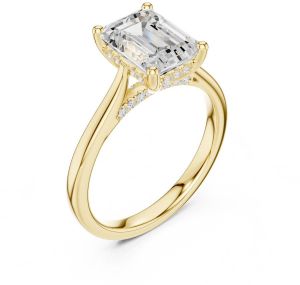 14K Solid Gold 0.15 Carat Emerald Cut Lab Grown Diamond Ring