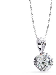 14K Solid Gold 2.00 Carat Round Cut Diamond Pendent