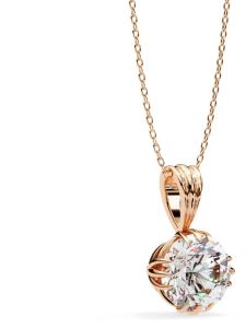 14K Solid Gold 2.00 Carat Round Cut Diamond Pendent