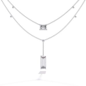 14K Solid Gold Baguette Cut Lab Grown Diamond Necklace