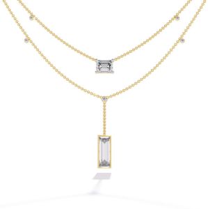 14K Solid Gold Baguette Cut Lab Grown Diamond Necklace