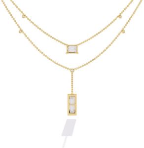 14K Solid Gold Baguette Cut Lab Grown Diamond Necklace