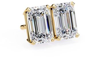 14K Solid Gold Emerald Cut Lab Grown Diamond Earring