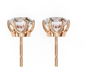 14K Solid Gold Round Cut Diamond Earring