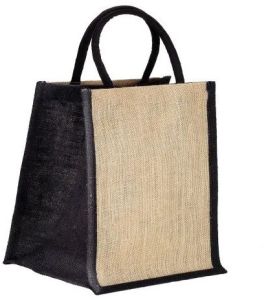 Black Beige Jute Shopping Bag