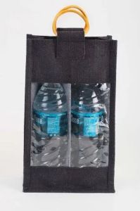 Black Jute Double Bottle Bag