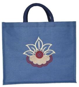 Blue Embroidered Juco Shopping Bag