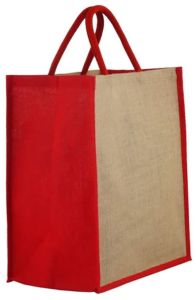 Red Natural Jute Shopping Bag