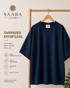 Mens Blue Oversized Round Neck T-Shirt
