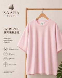 Mens Pink Oversized Round Neck T-Shirt