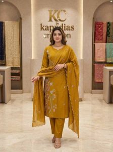 Brown Floral Embroidered Cotton Suit Set