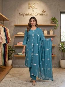Designer Cotton Embroidered Straight Suit Set