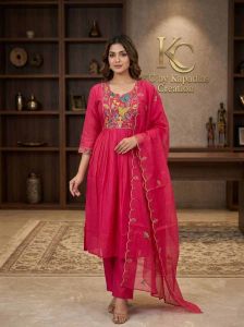Designer Mul Chanderi Embroidery Suit Set