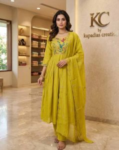 Floral Hand Embroidered Flared Kurta Dupatta Set