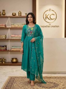 Handwork Mul Chanderi Anarkali Kurta Pant Set