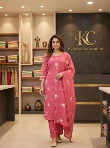 Pink Embroidered Cotton Suit Set