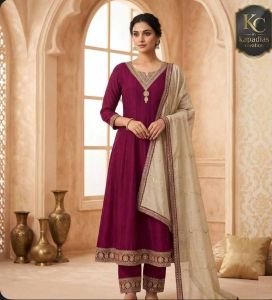 Premium Vichithra Silk Handwork Anarkali Suit Set