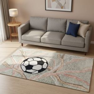 Soccer Theme Hand Tufted Wool Area Rug