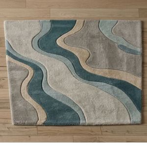 Teal Wave Hand Tufted Wool Living Room Rug
