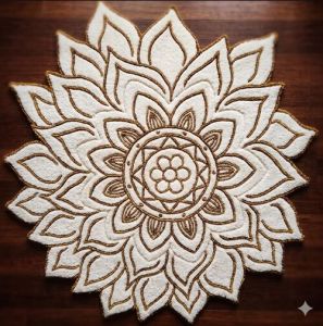 White Mandala Hand Tufted Wool Living Room Rug