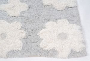Floral Pattern Vintage Grey Handmade Shaggy Rugs