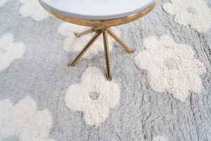 Floral Pattern Vintage Grey Handmade Shaggy Rugs