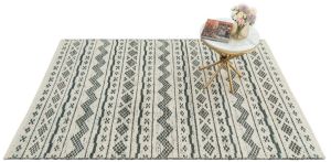 Ivory Teal Jute Wool Rug
