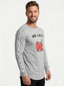 Mens Grey Full Sleeve Round Neck T-Shirts