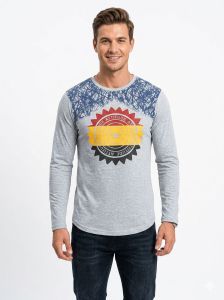 Mens Grey Full Sleeve Round Neck T-Shirts