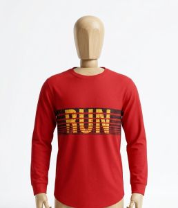 Mens Red Full Sleeve Round Neck T-Shirts