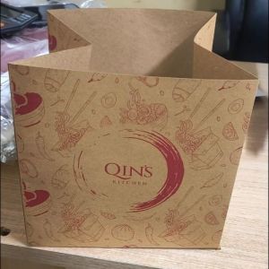 Brown Printed Kraft Paper Food Carry Bag