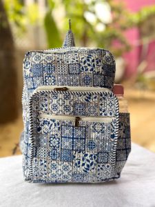 Blue Mosaic Print Quilted Cotton Backpack