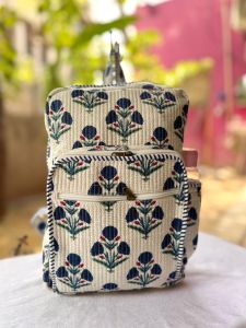 Designer Botanical Print Quilted Cotton Kids Backpack