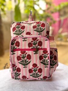 Designer Floral Cotton School Backpack for Kids