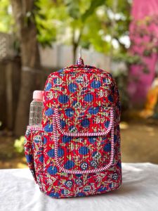 Floral Hand Block Print Quilted Cotton Backpack