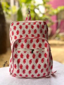 Hand Block Print Quilted Kids Cotton Backpack