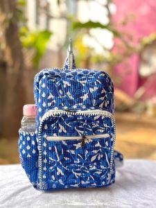 Indigo Abstract Hand Block Print Quilted Cotton Backpack