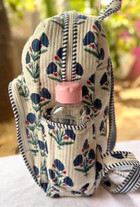 Indigo Hand Block Print Quilted Cotton Backpack