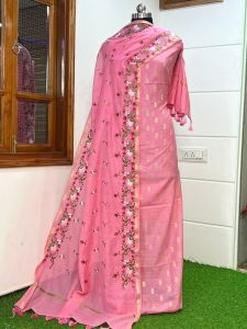 Ladies Banarasi Mercerised Embroidered Unstitched Suit Set