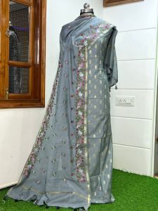 Ladies Banarasi Mercerised Embroidered Unstitched Suit Set