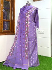 Ladies Banarasi Mercerised Embroidered Unstitched Suit Set