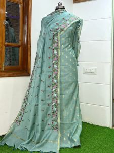 Ladies Banarasi Mercerised Embroidered Unstitched Suit Set