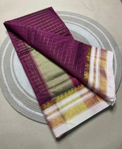 Ladies Mercerised Cotton Ilkal Jeri Checks Saree