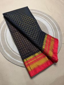 Ladies Mercerised Cotton Ilkal Jeri Checks Saree