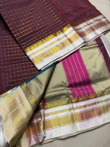Ladies Mercerised Cotton Ilkal Jeri Checks Saree