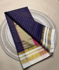 Ladies Mercerised Cotton Ilkal Jeri Checks Saree