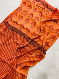 Ladies Modal Silk Bagru Hand Block Print Saree